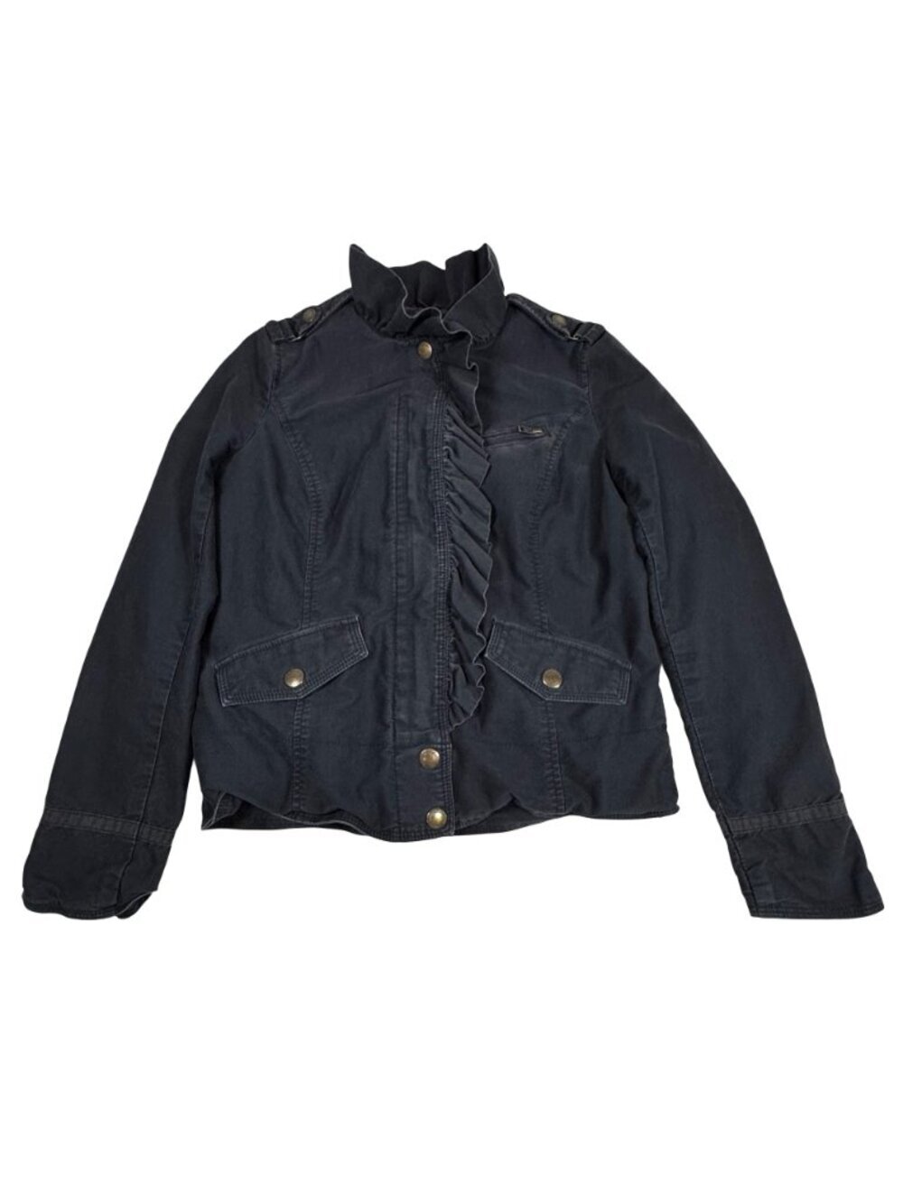 Vintage Y2K Juicy Couture Black Military Ruffle Jacket Cotton Utility Blazer S - Picture 11 of 12